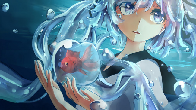 Обои картинки фото аниме, vocaloid, фон, взгляд, девушка