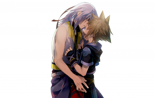 Обои картинки фото аниме, kingdom hearts, kingdom, hearts, парни, нежность