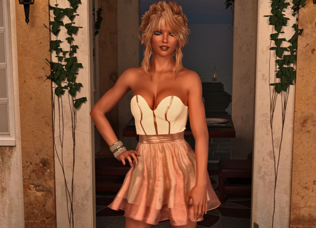 Обои картинки фото 3д графика, люди , people, девушка, взгляд, фон