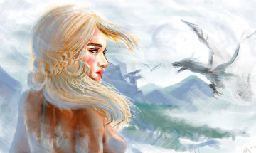 Картинка рисованное кино мать драконов драконы блондинка девушка