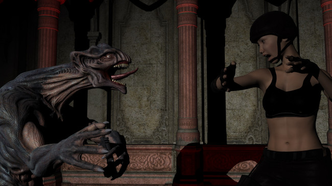 Обои картинки фото 3д графика, фантазия , fantasy, фон, взгляд, девушка