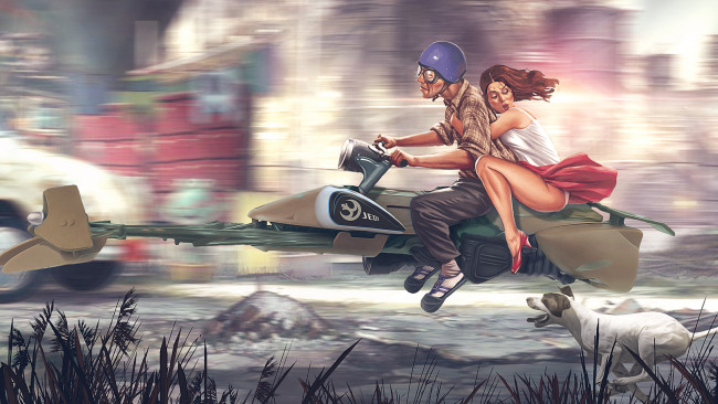 Обои картинки фото фэнтези, люди, собака, мужчина, девушка, фон