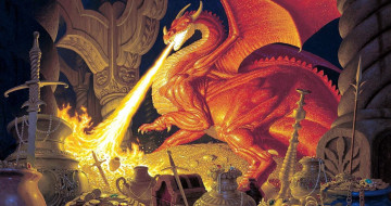 Картинка фэнтези _lord+of+the+rings дракон огонь смауг колонны сокровища