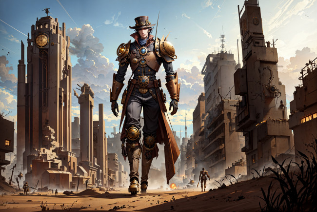 Обои картинки фото фэнтези, роботы,  киборги,  механизмы, нейросети, графика, нейроарт, ai, art, нейронные, сети, рисунки, нейро, искусство, робот, гигант, город, фантастика