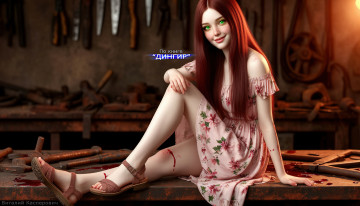 Картинка мика +по+книге+“дингир” 3д+графика люди+ people арт обои девушки розовое платье маньячка психология красивые ужасы милая девушка