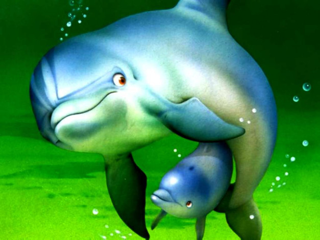 Обои картинки фото рисованные, животные, дельфины