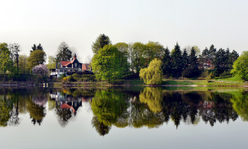 Картинка германия херцберг города пейзажи дома река деревья берег ивы