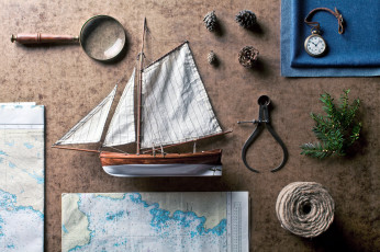 Картинка разное другое лупа часы бечевка карты кораблик