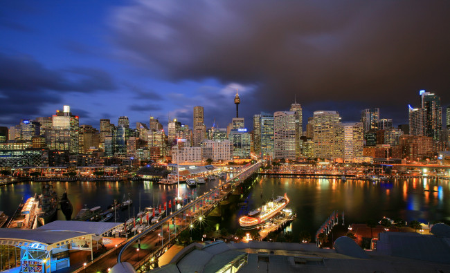 Обои картинки фото sydney, australia, города, сидней, австралия, ночь, море, дома, огни