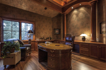 Картинка интерьер кабинет +библиотека +офис стол кресло