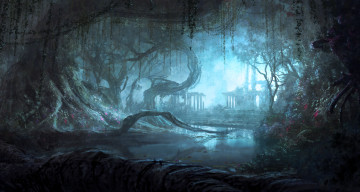 Картинка фэнтези пейзажи река лес пейзаж руины