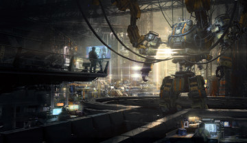 Картинка фэнтези роботы +киборги +механизмы сборка цех робот