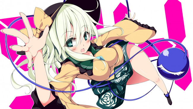 Обои картинки фото аниме, touhou, блондинка, бант, шляпа, девушка