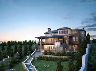 Картинка 3д+графика архитектура+ architecture деревья лестница дом