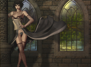 Картинка 3д+графика фантазия+ fantasy взгляд перчатки фон девушка