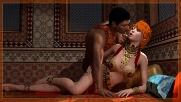 Картинка 3д+графика люди+ people взгляд девушка мужчина рыжая фон