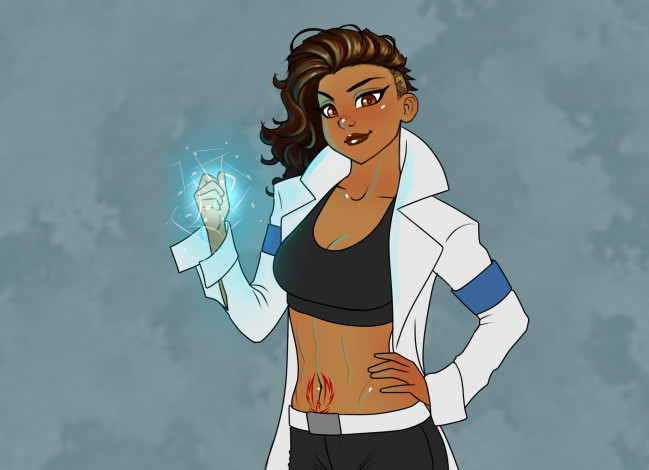 Обои картинки фото рисованное, люди, взгляд, тату, фон, девушка