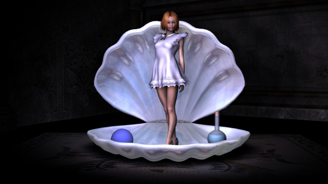 Обои картинки фото 3д графика, люди , people, ракушка, фон, взгляд, девушка