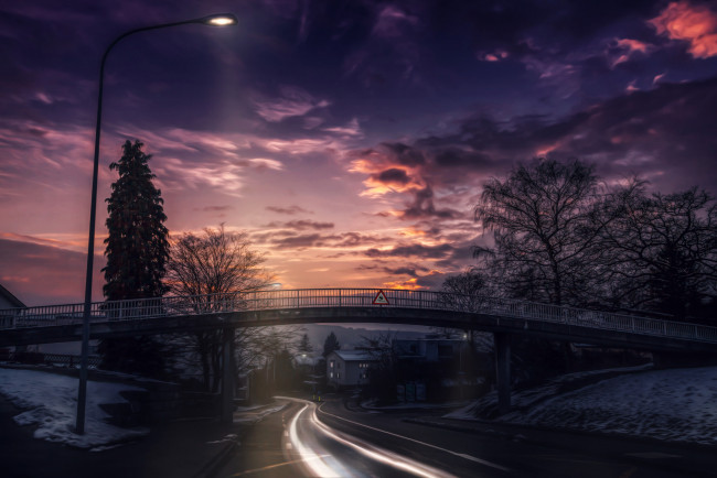 Обои картинки фото разное, компьютерный дизайн, закат, дорога, улица, город, небо, обработка