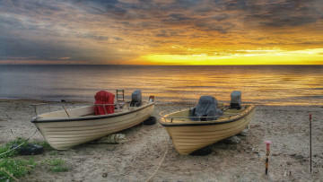 Картинка корабли моторные+лодки рассвет