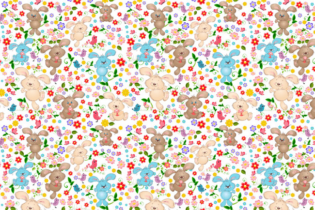 Обои картинки фото векторная графика, животные , animals, птицы, цветы, пасха, яйца, кролики, узор