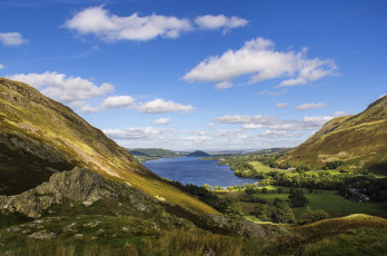 Картинка природа реки озера трава деревья река облака
