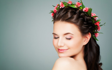 Картинка девушки -unsort+ лица +портреты гвоздики плечи девушка венок брюнетка причёска
