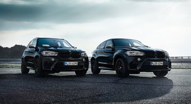 Обои картинки фото bmw x5-m and x6-m black fire edition 2018, автомобили, bmw, x5-m, x6-m, black, fire, edition, 2018