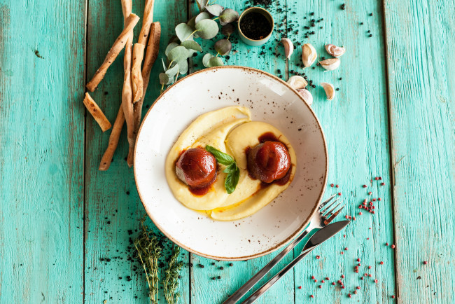 Обои картинки фото еда, вторые блюда, пюре, обед, вкусно, зелень