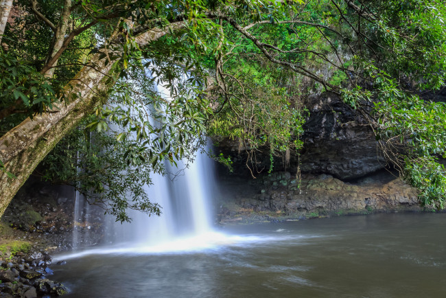 Обои картинки фото природа, водопады, лес, река, водопад