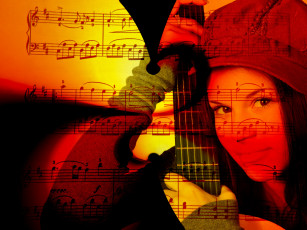 Картинка музыка -другое гитара лицо девушка ноты взгляд кепка монтаж