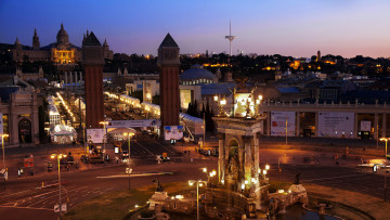 Картинка города барселона+ испания огни вечер площадь