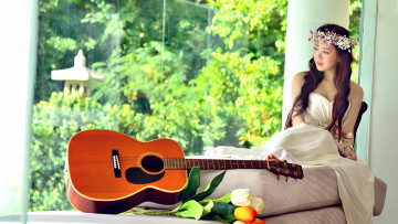 Картинка музыка -другое венок взгляд цветы гитара девушка