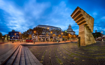 Картинка города барселона+ испания огни вечер площадь