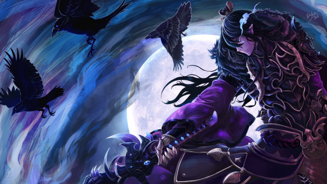 Обои картинки фото аниме, животные,  существа, seven, knights, оружие, арт, night, crow, вороны
