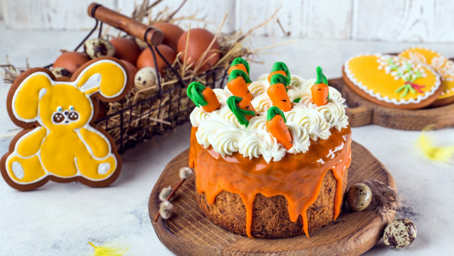 Обои картинки фото праздничные, пасха, кулич, яйца, печенье