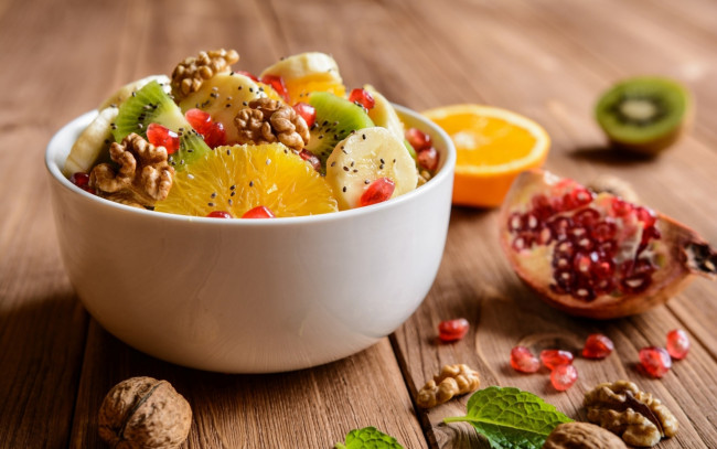 Обои картинки фото еда, фрукты,  ягоды, апельсин, киви, гранат