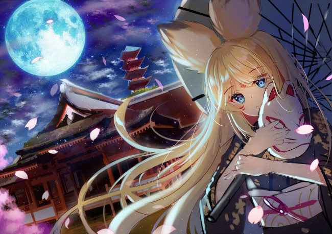 Обои картинки фото аниме, животные,  существа, девушка