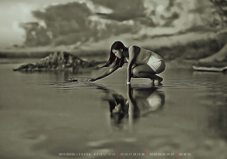 Картинка календари компьютерный+дизайн calendar женщина азиатка девушка отражение водоем 2019