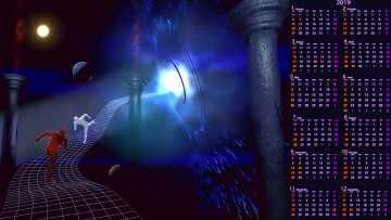 Картинка календари 3д-графика 2019 calendar архитектура колонна бег человек