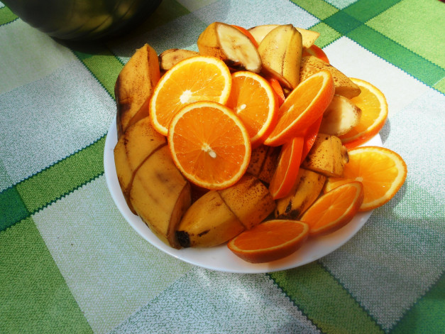 Обои картинки фото еда, бананы, фрукты, апельсины