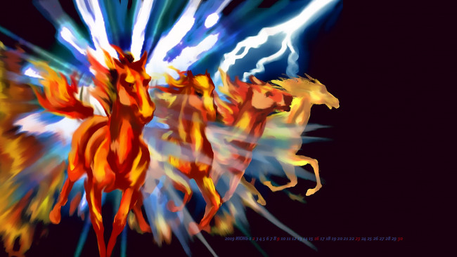 Обои картинки фото календари, рисованные,  векторная графика, 2019, calendar, скачка, конь, бег, лошадь