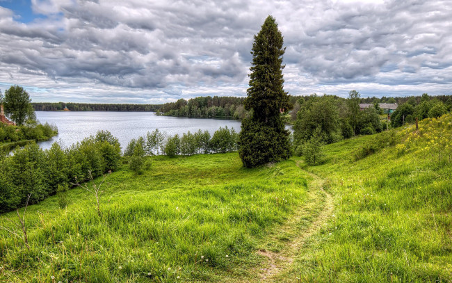 Обои картинки фото природа, реки, озера, тропинка, луг, река