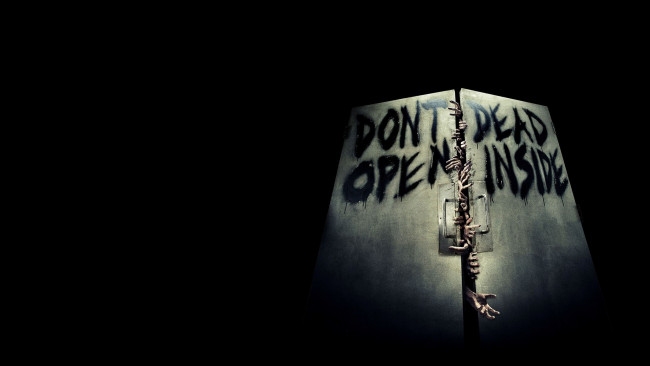 Обои картинки фото кино фильмы, the walking dead, двери, надпись, руки, зомби