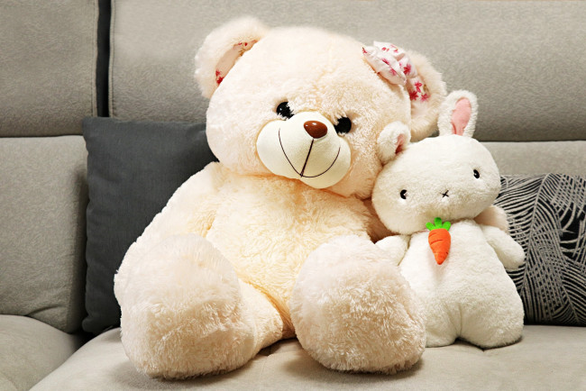 Обои картинки фото разное, игрушки, плюшевый, медведь, кролик