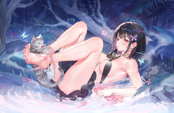 Картинка аниме животные +существа красивая девушка