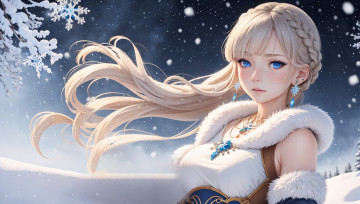 Картинка аниме зима +новый+год +рождество нейросети графика нейроарт ai art нейронные сети рисунки нейро искусство девушка