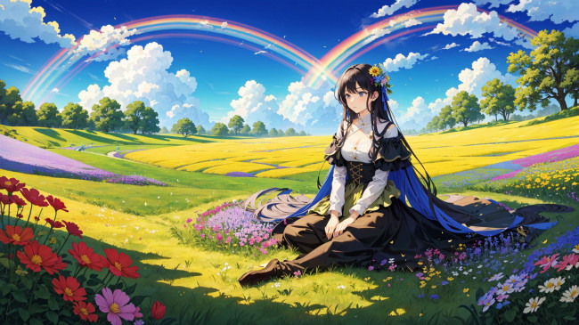 Обои картинки фото аниме, пейзажи,  природа, нейросети, графика, нейроарт, ai, art, нейронные, сети, рисунки, нейро, искусство, девушка