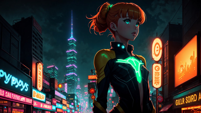 Обои картинки фото аниме, город,  улицы,  интерьер,  здания, нейросети, графика, нейроарт, ai, art, нейронные, сети, рисунки, нейро, искусство, девушка