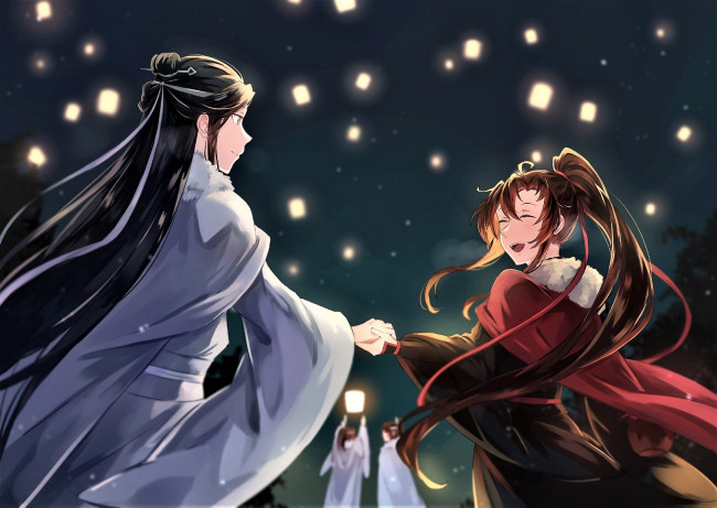 Обои картинки фото аниме, mo dao zu shi, вэй, усянь, лань, ванцзи, фонари